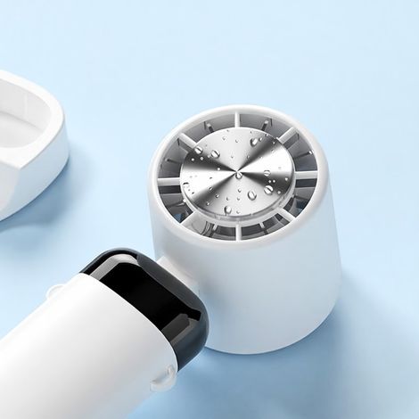 Ventilateur de table portable avec cou et angle réglable à 90°, batterie 3600 mAh, 3 vitesses, base servant de support pour téléphone et d'indicateur de batterie. (1/5)