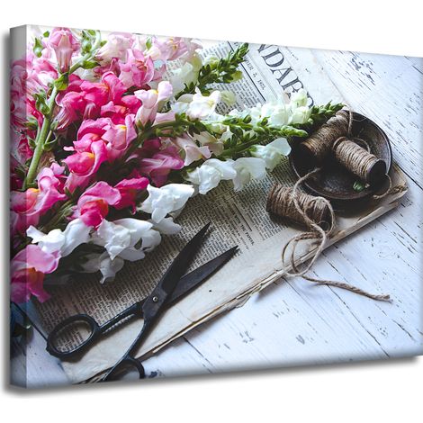 Impression sur toile Botanique Muflier 40x30 cm Bouquet de fleurs