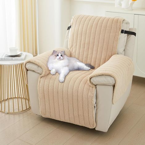 Housse de fauteuil inclinable en peluche antidérapante douce et lavable avec poches et sangle élastique(café, 55 x 200 cm), protection de meubles pour enfants et animaux domestiques (1/5)