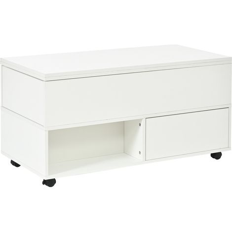 Couchtisch, Höhenverstellbarer Wohnzimmertisch, 3-in-1-Multifunktions mit Rollen,4 Schubladen ,Kaffeetisch,für Wohnzimmer, Homeoffice, Umwandelbar in Wohnzimmer-Esstisch,weiß,100x50x52cm (1/5)
