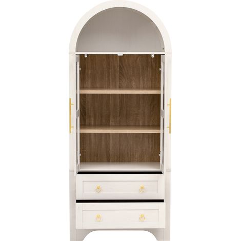 Highboard 76,2x40,1x180 cm in MDF e vetro bianco, mobile contenitore per sala da pranzo – MEUBLIV (1/5)