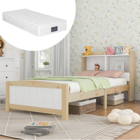 lit enfant rangement 90x200 matelas bois massif blanc OKMYHOME (1/5)