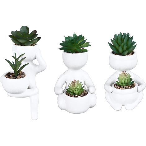 Lot de 3 pots avec plantes grasses artificielles en céramique, déco bureau réaliste et design, décoration maison (1/5)