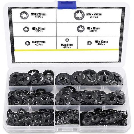 Kit de 280 rondelles de serrage pour roulements, anneaux de retenue, fixations à pression en forme de fleur, rondelles de blocage rapide M3-M12 (1/5)