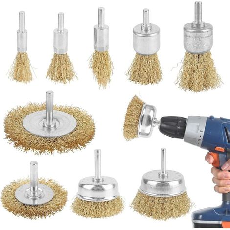 1/4 Zoll Drahtbürstensatz, Rundschleifbürste mit 1/4 Zoll Bohrbürstensatz Schleifer für Schraubendreherbohrer zum Reinigen von Metallholz zum Entfernen von Rost FLITI (1/4)
