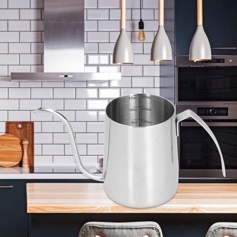 Bouilloire à Café en Acier Inoxydable 304 avec Échelle Intérieure et Revêtement PTFE, Pot de Versement Épaissi 350ml pour Maison (1/5)