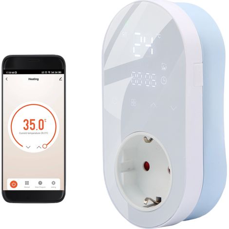 Prise thermostatique numérique WiFi 16A, application Tuya, commande vocale, régulateur 5+1+1 périodes, modes chauffage/refroidissement (1/5)