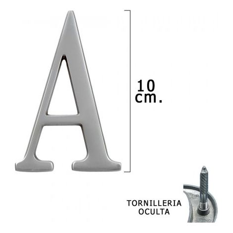 Lettera "A" in metallo argento opaco 10 cm. con Viti Nascoste (Blister 1 Pezzo)