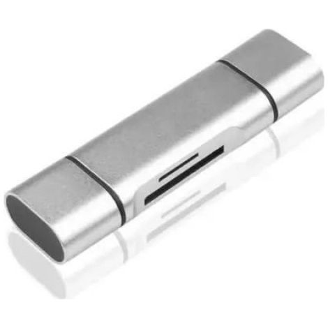 Lecteur de cartes 3 en 1 - OTG Type C - USB 3.0 - Micro USB 2 fentes - SD - TF - Argent Portable
