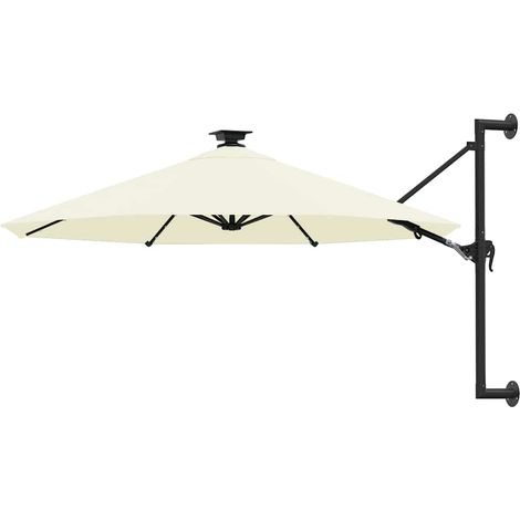 Parasol mural de jardin inclinable avec 28 LED métal et polyester sable Ø 300 cm - PANGIVO (1/5)