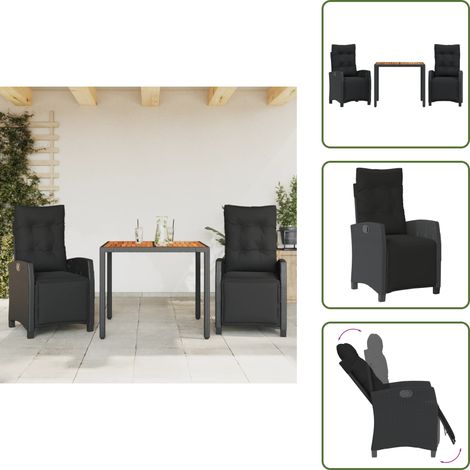 Chaise de jardin noir - vidaXL Ensemble à manger de jardin avec coussins 3 pcs Noir - Table de jardin noir (1/5)