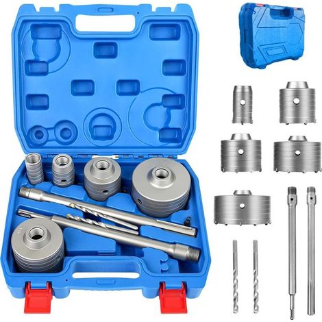 Scie cloche béton lot de 9 mèches SDS Plus – Diamètres 30/40/65/80/100mm – Pour perçage de ciment, brique et murs (1/5)
