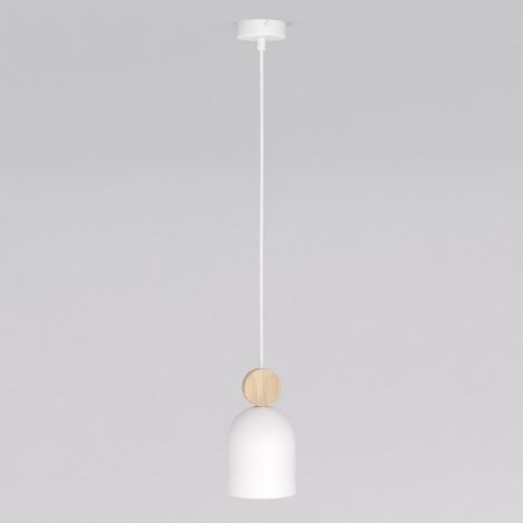 Lampada a sospensione Mesi in acciaio bianco opaco e legno (1/5)
