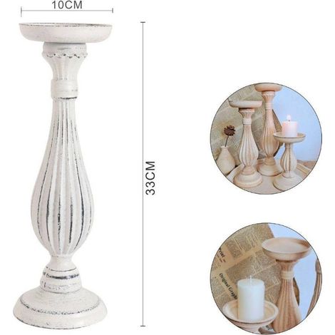 TRADE SHOP - Candelabro Candeliere Effetto Vintage Bianco Porta Candele 10x33 Oggetto Natale -