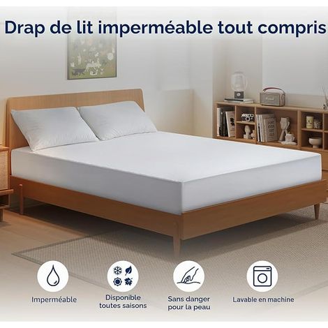 Protège Matelas Imperméable et Anti-acariens, Alaise 140 x 200 Imperméable, Respirant Housse Matelas, Imperméable Drap Housse, Élastique Tout Autour, (Blanc) (1/2)