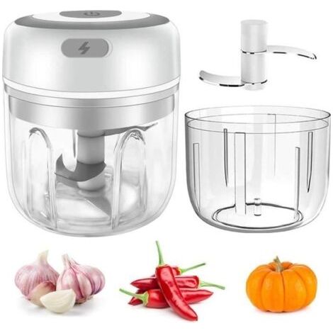 Mini Presse-ail Électrique Machine à Ail électrique Sans Fil Hachoir Alimentaire avec Lames Tranchantes - 250ML&100ML Blanc (1/4)