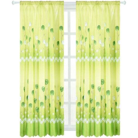 Kaelt - 1 Rideau en Tulle Brodé Voile Transparent Vert - Écharpe pour Fenêtre - 100x200cm (1/3)