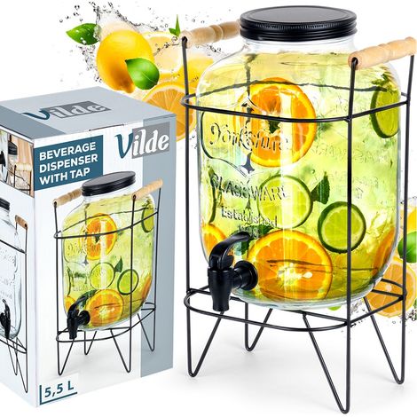 Brocca per bevande con rubinetto e supporto, nera, dispenser per succhi, 5,5 L (1/5)