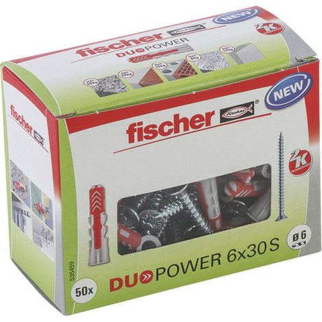 Fischer – Cheville DUOPOWER 8x40 S LD – Lot de 50 pièces – Pour béton armé et matériaux pleins – Vissage facile sans rotation