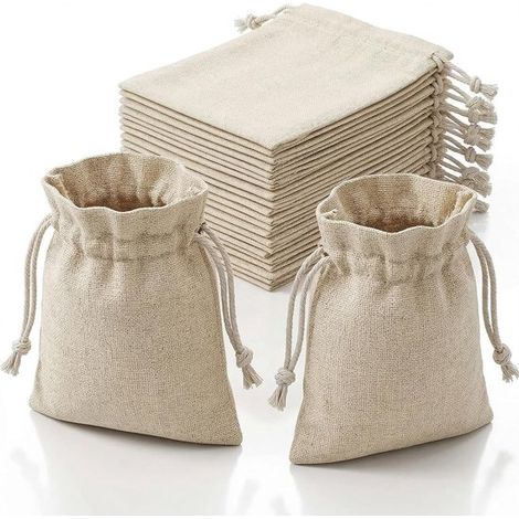 Lot de 20 petits sacs en jute – 8x10 cm – Pour mariages, bijoux et petits cadeaux – Tissu naturel (1/5)