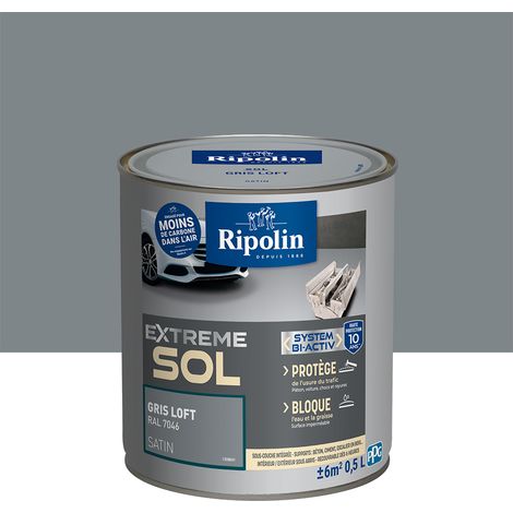 Ripolin – Peinture pour sol intérieur satinée 0,5L – Gris Loft Ral 7046 – Résistante aux taches et aux passages de pneus – Fabriquée en France