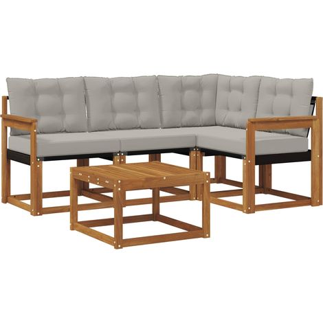 vidaXL  Outdoor Sofa Set  with Cushion 5 pcs Natural and Light Grey