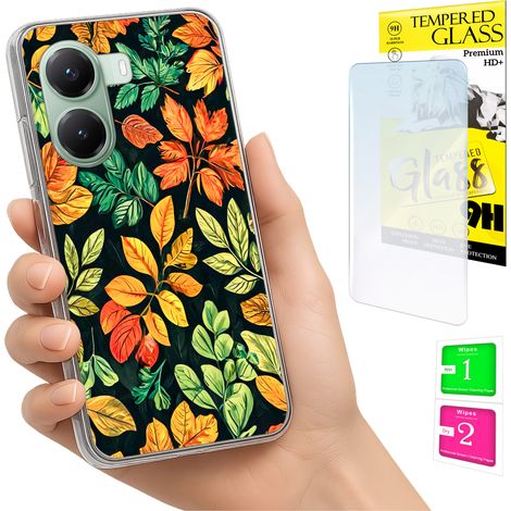 Coque pour Xiaomi Poco X7 Pro 5G - Coque arrière avec motif feuilles et verre trempé 9H (1/5)