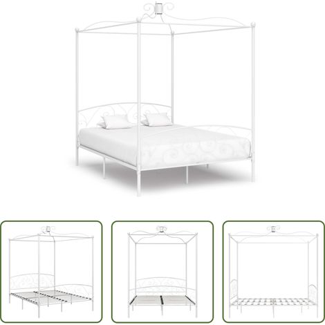 vidaXL Lit en métal - Cadre de lit à baldaquin sans matelas blanc métal 180x200 cm (1/5)