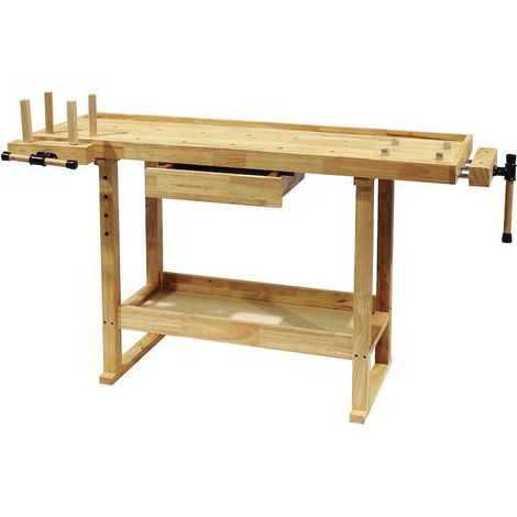 Le Poisson Qui Jardine – Établi en hévéa 145 x 49 x 86 cm – Surface de travail 135,5 x 35,8 cm – Charge maximale 150 kg – Épaisseur plateau 18 mm (1/5)