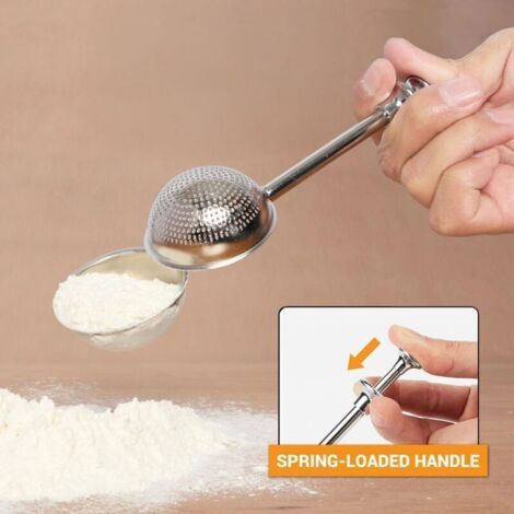 Saupoudreuse à farine pour pâtisserie, utilisation à une main, saupoudreuse à sucre en poudre en acier inoxydable 304, tamis à farine pour ramasser et saupoudrer