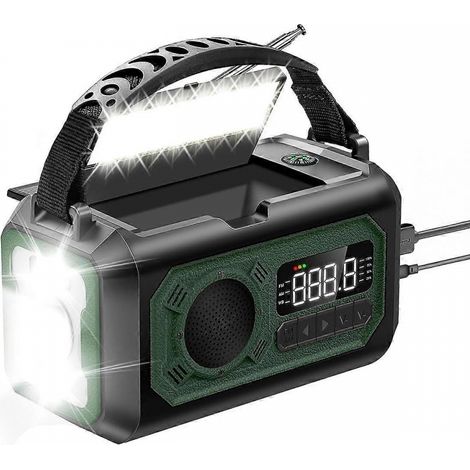 Radio d'urgence 12000mAh avec manivelle, alimentée à l'énergie solaire, portable AM/FM avec lampe torche. (1/5)