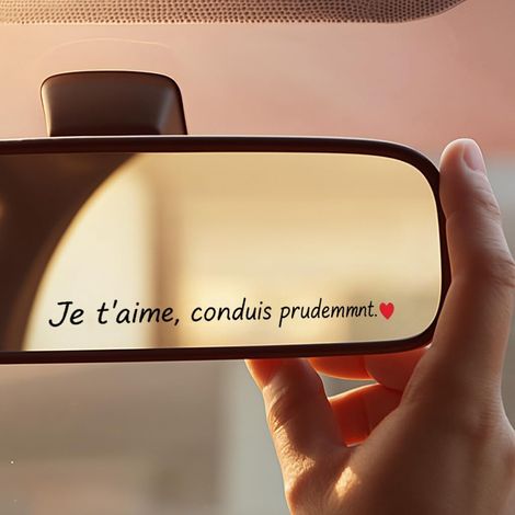 Autocollant Voiture "Je t'aime, Conduis Prudemment" avec Cœur Rouge - Sticker Rétroviseur, Tasse, Portable - Message d'Amour et de Sécurité - Vinyle PVC - Noir sur Transparent - 1.32 x 13 cm, 2 Pièces (1/5)