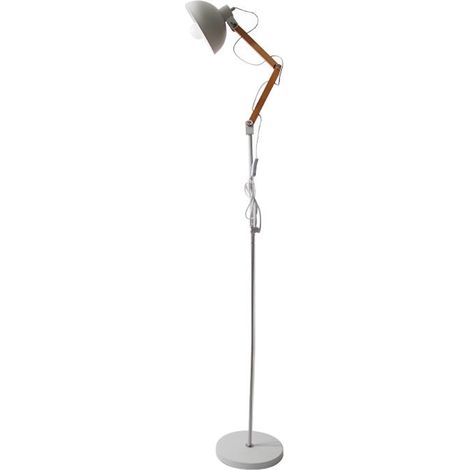 Lampadaire métal industriel sur pied en bois - H.150cm - Blanc - SILUMEN (1/5)