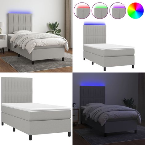Sommier à lattes de lit avec matelas et LED Gris clair 90x190cm - Lit Plateforme - Lit Design - Lit Moderne - Lit Avec Rangement - Tête De Lit Ajustable - Home & Living (1/5)