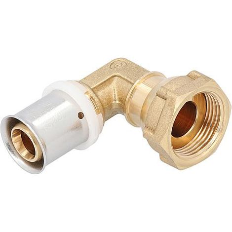 Raccord a sertir pour multicouche contour TH, coude a presser + ecrou, 20x2 - 3/4" fem