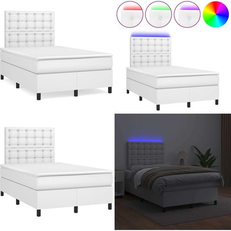 Sommier à lattes de lit matelas LED blanc 120x190 cm similicuir - Matelas LED - Lit avec LED (1/5)