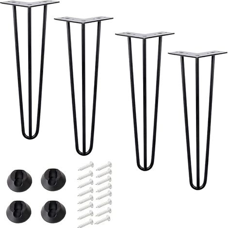 [Améliorer Lot 4 Pieds de Table en épingle à Cheveux, 60cm Jambes en métal de Bricolage, Trois Barres de Fer, Plus Forte, avec vis et protecteurs de Sol