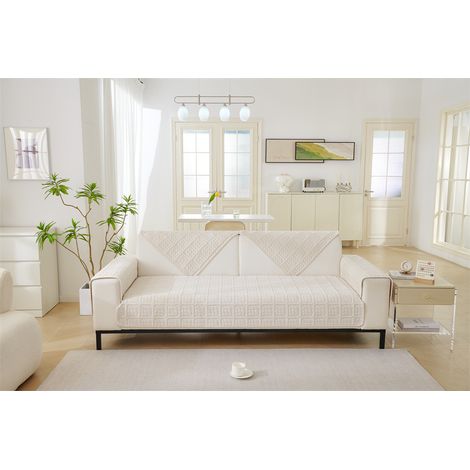 Housse De Canapé Avec Coussin D'accoudoir Universelle, Protection Doublé De Polaire Antidérapante En Velours Lait Pour Canapé (blanc Cassé) -70x180cm (1/5)