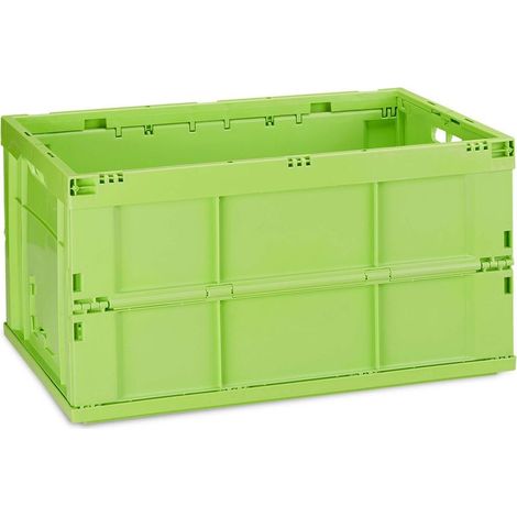 Boîte pliable couvercle caisse de rangement plastique coffre transport 60 litres 31,5 x 58,5 x 40 cm, vert (1/5)