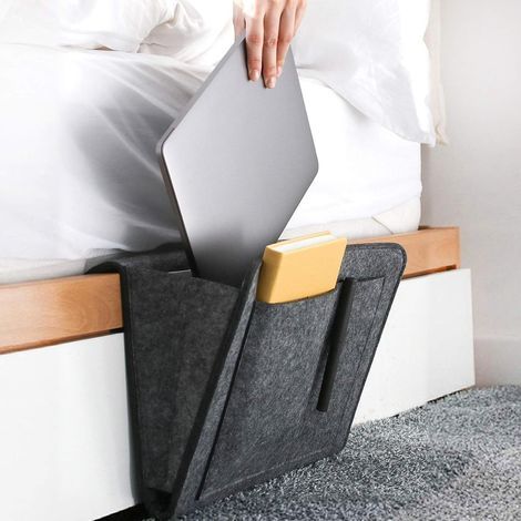 Feutre Chevet Poche,canapé Sac de Rangement à Suspendre,Organiseur de Chevet,Poche de lit de Chevet (Grand Gris)- (1/5)