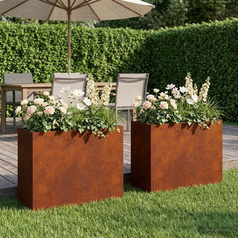 vidaXL Garden Planter 2 pcs Rusty 50 x 20 x 40 cm Weathering Steel (1/5)