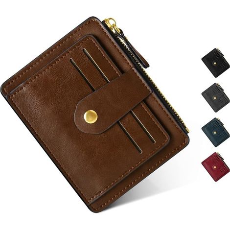 Petit porte-monnaie en cuir PU pour femme avec blocage RFID (marron)