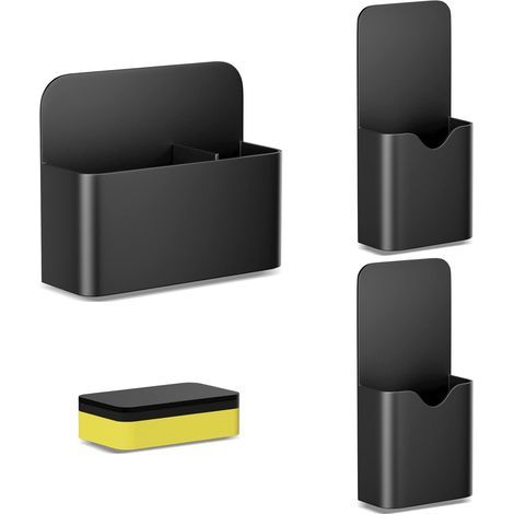 3-Piece Black Magnetic Marker Holder Set, Magnetic Marker Holder with Magnetic Sponge, Magnetic Pencil Holder for Refrigerator, Whiteboard, Locker (1/4)
