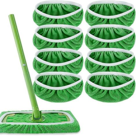 BelleRise - Lot de 8 lingettes de rechange pour balai Swiffer, housses de balai à poussière réutilisables pour le nettoyage des sols (1/5)