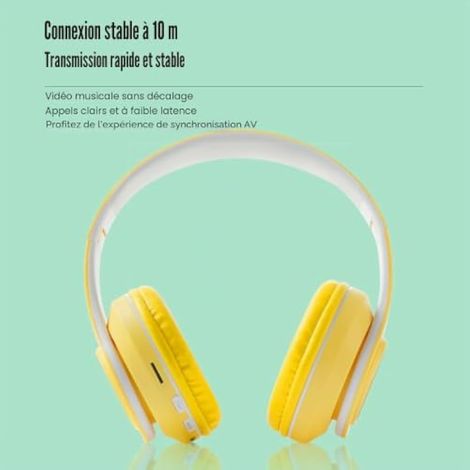 Casque Bluetooth, casque de jeu sans fil avec réduction de bruit, pliable et supra-auriculaire, avec lumières RGB pour enfants, adultes, filles et garçons (Jaune) (1/3)