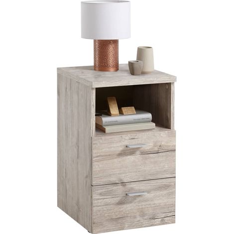 Nachtschrank mit 2 Schubladen und Offenem Regal Sandeiche FMD (1/5)