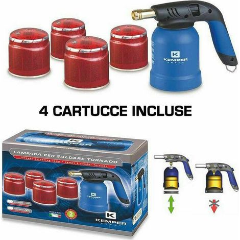 Saldatore a Gas Kemper Mini Bruciatore Fiamma ossidrica Cannello + 4 Cartucce