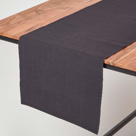 HOMESCAPES Cotton Plain Black Table Runner
