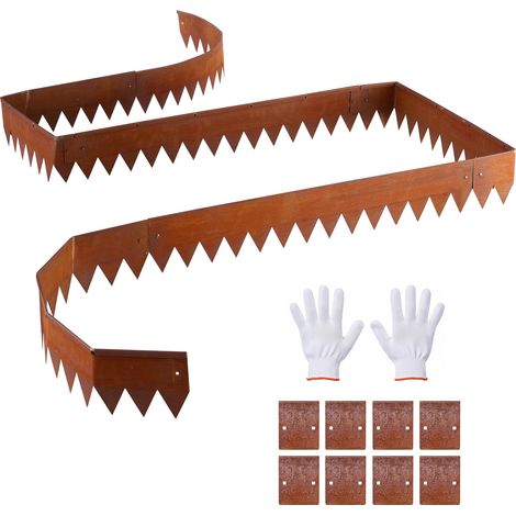 Mophorn Borde de Césped de Acero Corten, 1016 x 152 mm, 6 Piezas, 8 Placas de Conexión, Delimitador de Metal Exterior, Bordura Flexible para Jardín con Guantes para Paisajismo y Senderos (1/5)
