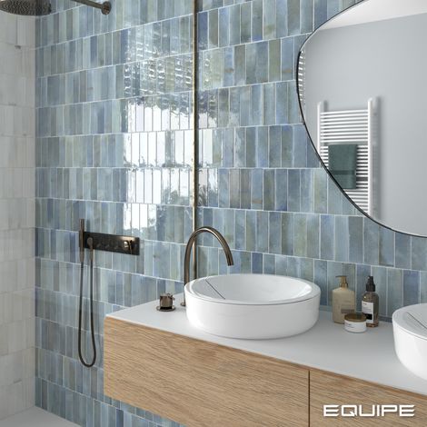 Carrelage mural faïence effet rustique THANGLONG 16.1x5.1cm Sky blue - Brillant - boîte de 0.55 m2 16.1x5.1 cm Sky blue - Brillant / Poli - boîte de